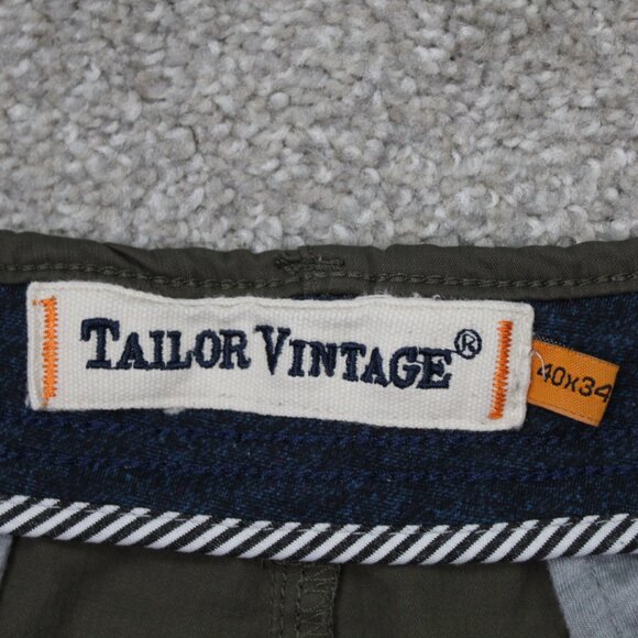 Tailor Vintage Pants Men 40x34 Green Luxe Performance Greenwich Slim Fit Stretch - Picture 11 of 14